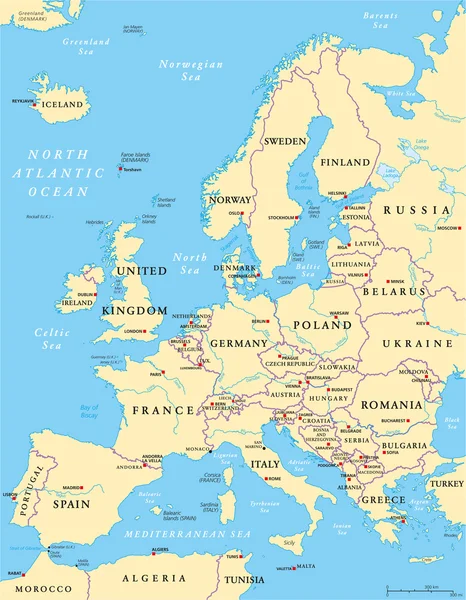 Polityczna mapa Europy — Wektor stockowy