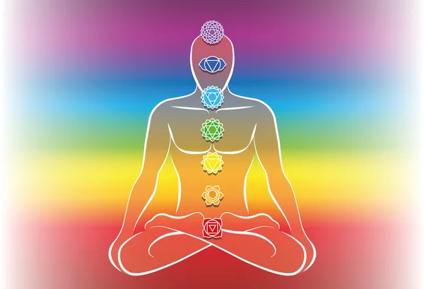 Chakras hombre arco iris color degradado — Vector de stock