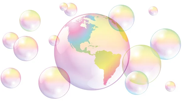 Planet Earth Soap Bubbles World — Stock Vector