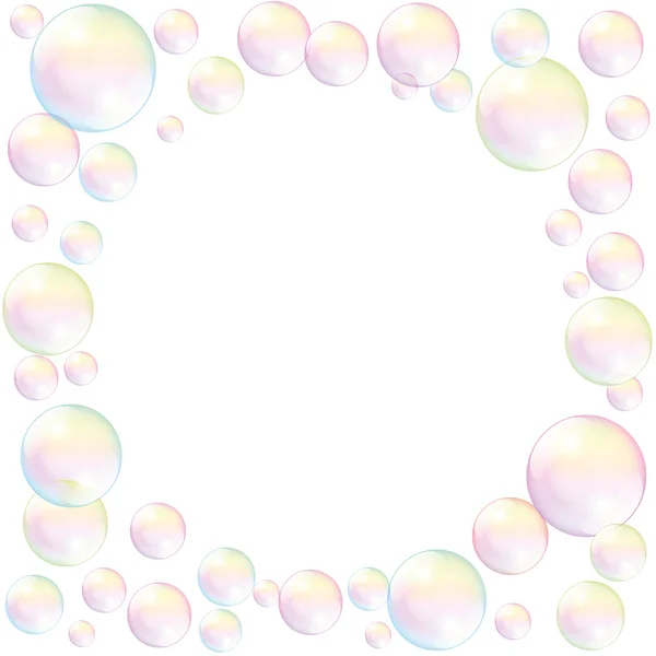 Jabón burbujas marco fondo blanco — Vector de stock