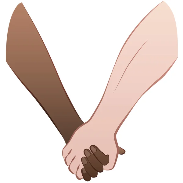 跨种族象征爱的情侣手牵着手 — 图库矢量图片