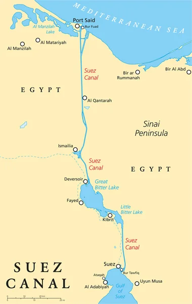 Polityczna mapa Kanału Sueskiego — Wektor stockowy