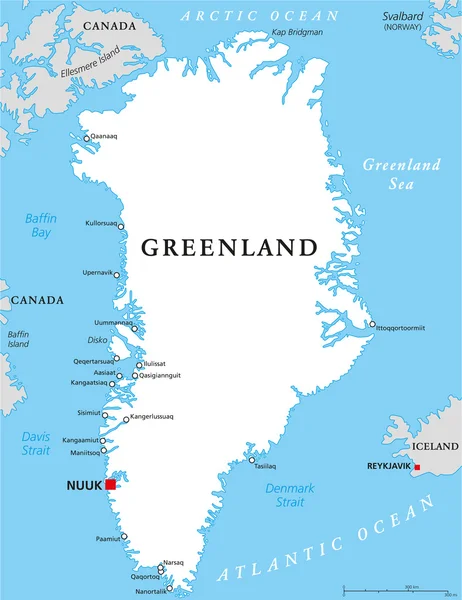 Politische Landkarte Grönlands — Stockvektor
