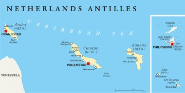 Netherlands Antilles Political Map clipart