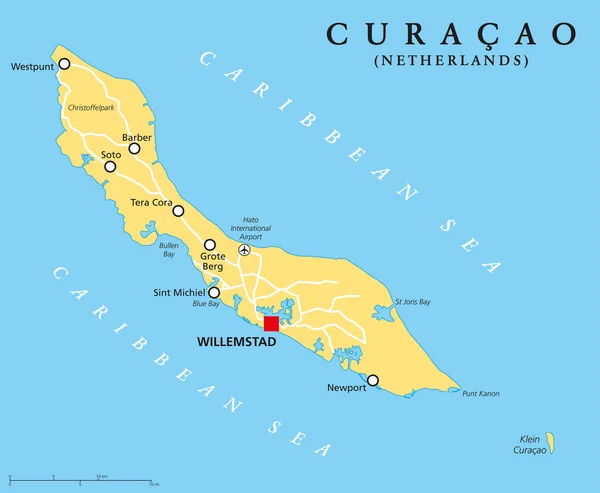 Mapa Político de Curazao — Vector de stock