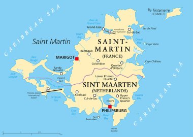 Saint Martin Island Political Map clipart