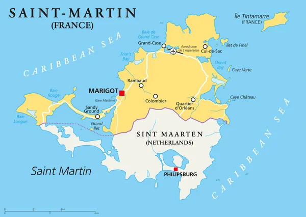 Saint-Martin Country Political Map — Stock Vector