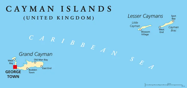 Islas Caimán Mapa Político — Archivo Imágenes Vectoriales