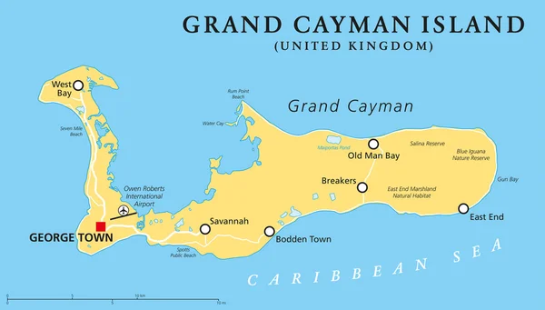 Mapa político de Grand Cayman Island — Vetor de Stock