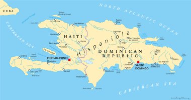Haiti ve Dominik Cumhuriyeti ile Hispaniola siyasi harita
