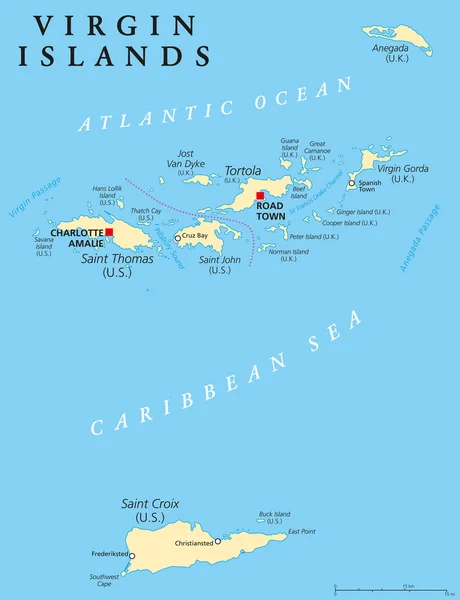 Παρθένοι Νήσοι πολιτικό χάρτη — Διανυσματικό Αρχείο