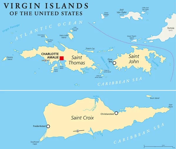 Islas Vírgenes de los Estados Unidos Mapa Político — Archivo Imágenes Vectoriales