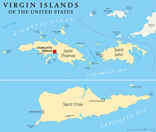 Peta Politik Kepulauan Virgin Amerika Serikat - Stok Vektor