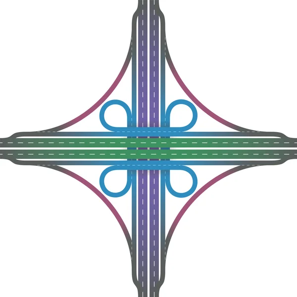 Carretera Junction Cloverleaf Interchange Colores — Archivo Imágenes Vectoriales