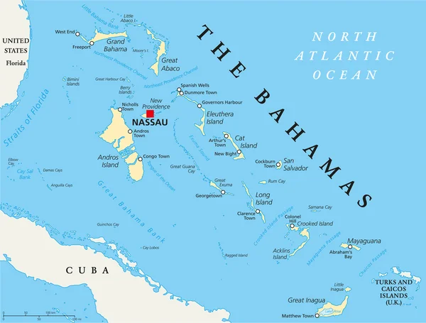 La mappa politica delle Bahamas — Vettoriale Stock