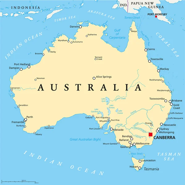 Australia mapa polityczna — Wektor stockowy