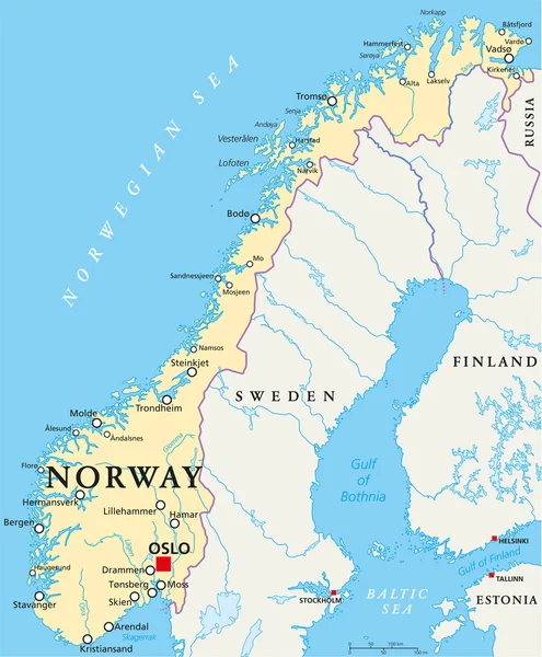 Mapa político de Noruega — Vector de stock