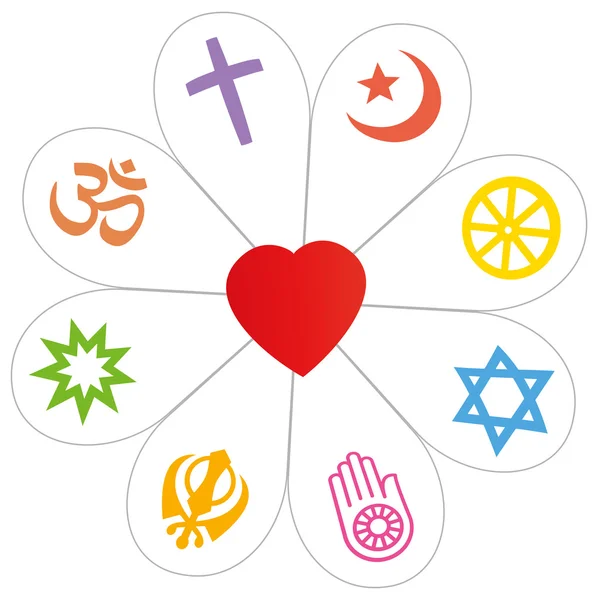 Religions Peace Flower Heart Symbol — Stock Vector