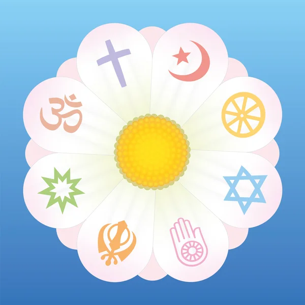 Religiones del mundo Símbolos de flores — Vector de stock