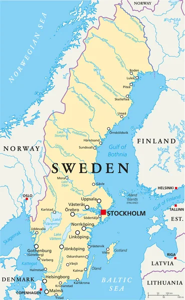 Sweden Political Map — Stock Vector