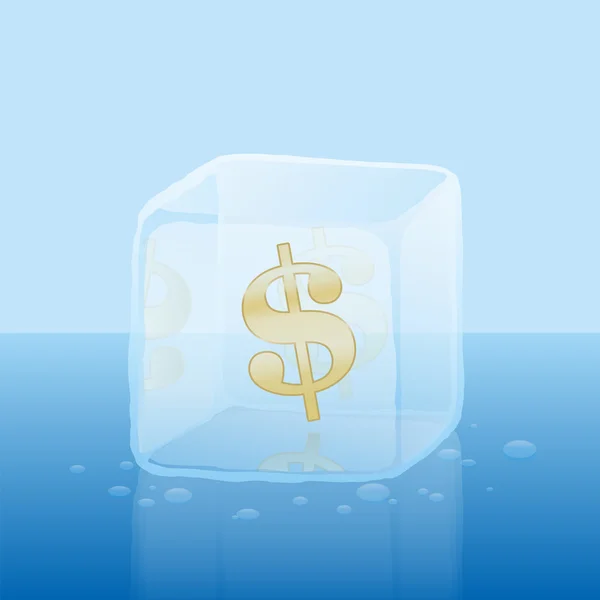 Заморожений кредитний капітал долар крижаний кубик гроші — стоковий вектор