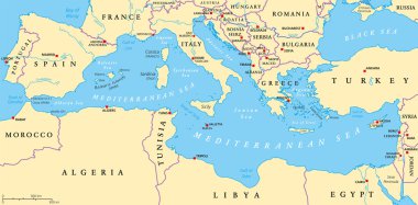 Mediterranean Sea Region Political Map clipart