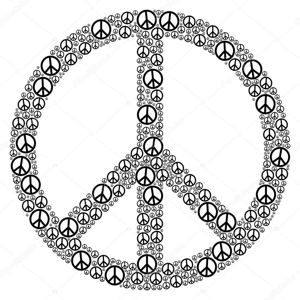 Peace Sign formed by many small peace symbols. Illustration on white background.
