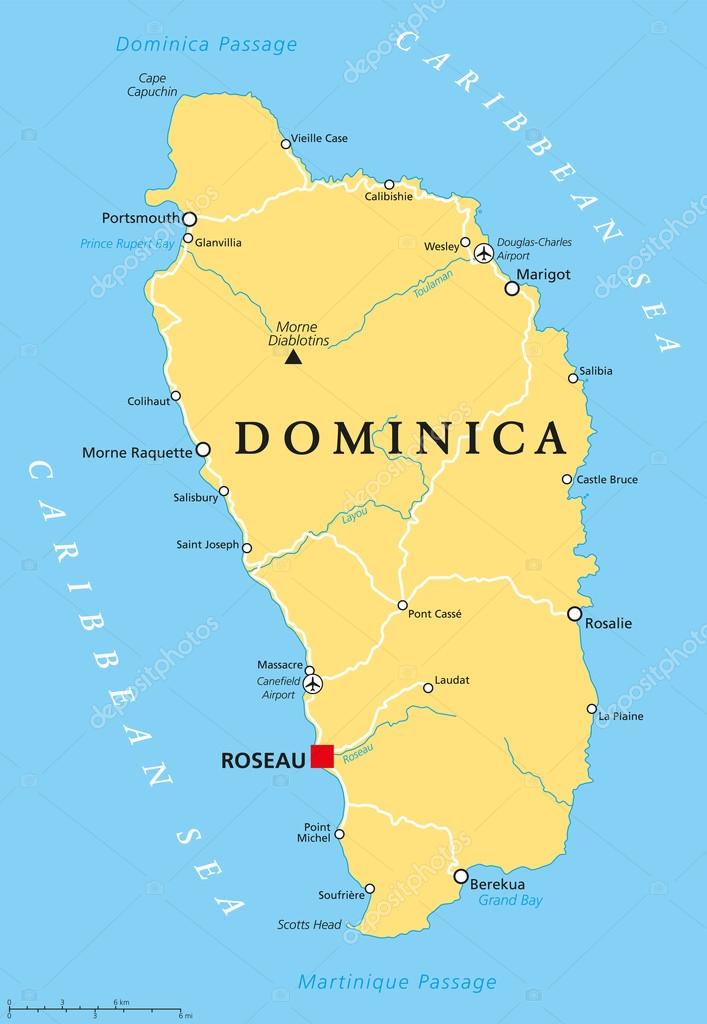 Mapa político de Dominica vector, gráfico vectorial © Furian imagen