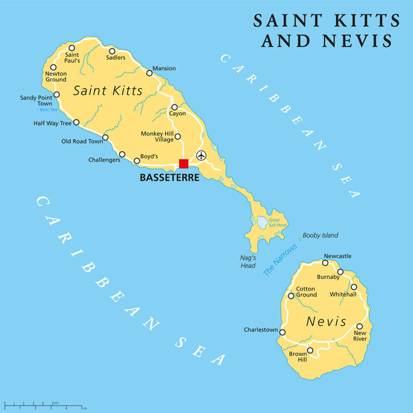 Политическая карта Сент-Китса и Невиса
