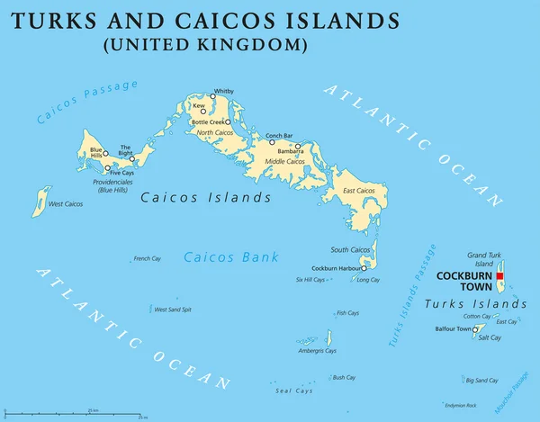 Politische Landkarte der türkischen und caicos-Inseln — Stockvektor