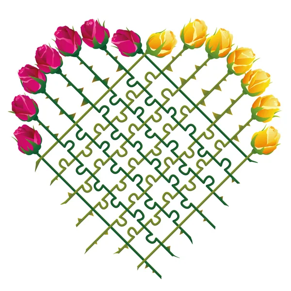 Roses Heart Love Puzzle — ストックベクタ