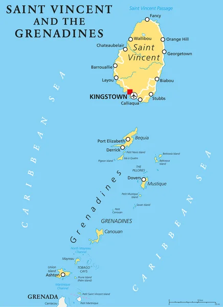 Carte politique de Saint-Vincent-et-les Grenadines — Image vectorielle