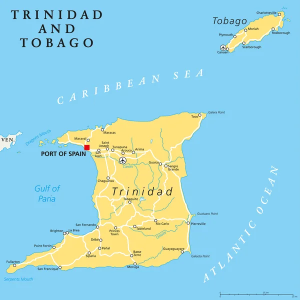 Mappa politica di Trinidad e Tobago — Vettoriale Stock