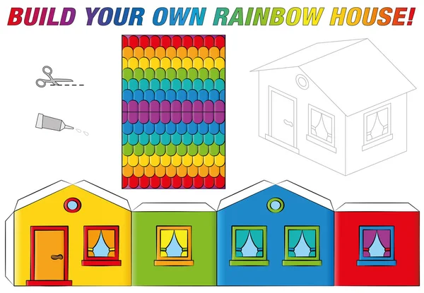 Kleuren van de regenboog van de sjabloon van de House van het Model van papier — Stockvector