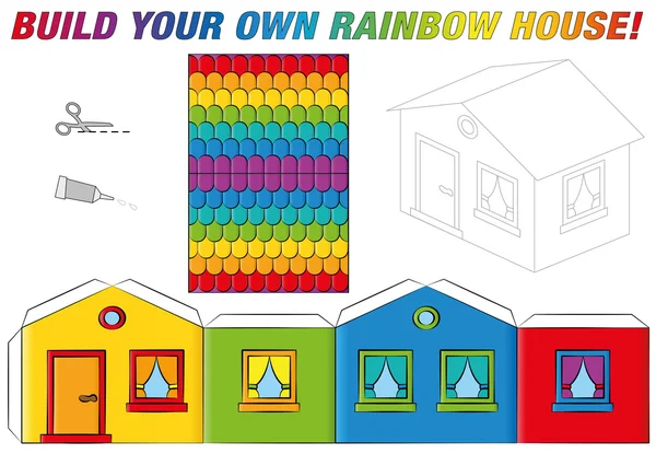 Паперова модель будинку шаблон Веселка Кольори — стоковий вектор