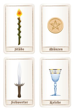 Tarot kartları öğeleri .detaylar gizli tutulmuştu kılıç Wands bardak Almanca