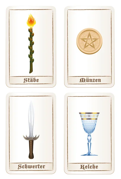 Tarot Cards Éléments Pentacles Épées Baguettes Tasses Allemand — Image vectorielle