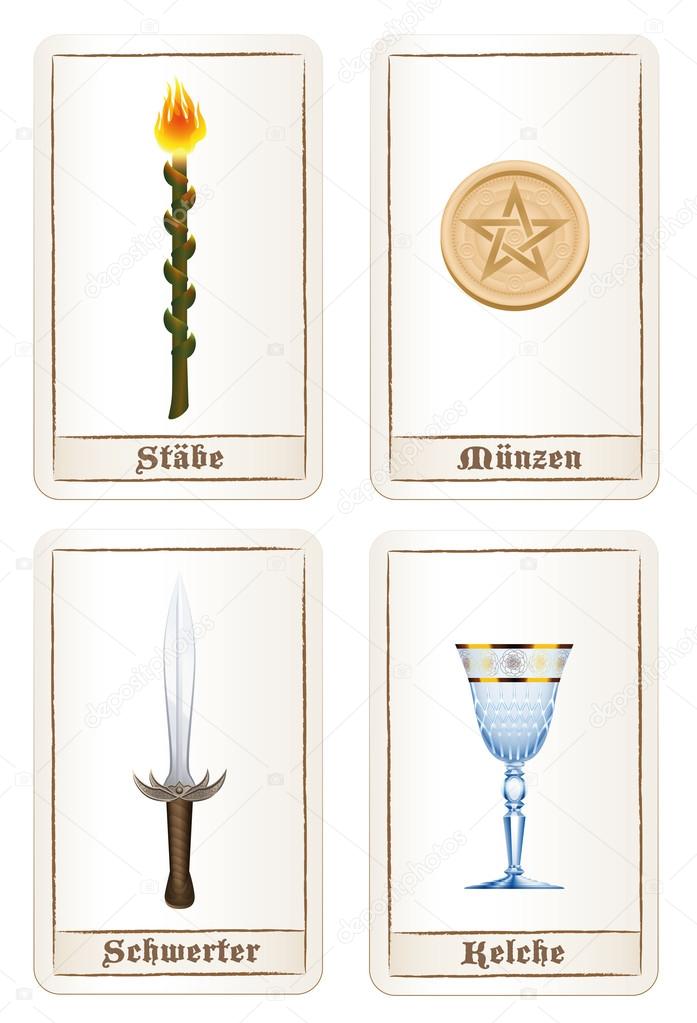 Tarot Cards Elements Pentacles Swords Wands Cups German Stock Vector by