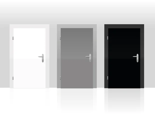 Tres Puertas Blanco Gris Negro Cerrado — Vector de stock