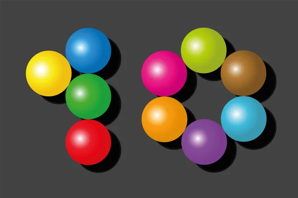 Dez itens partes bolas cores número preto — Vetor de Stock