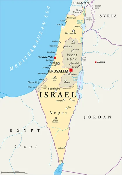 Israel mapa político — Vetor de Stock