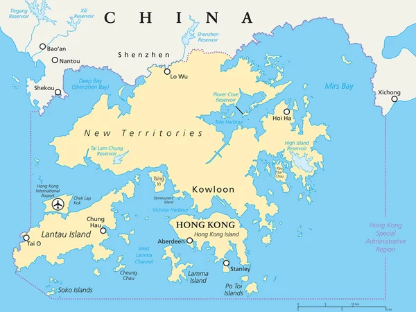 Hong Kong i okolic polityczna mapa — Wektor stockowy