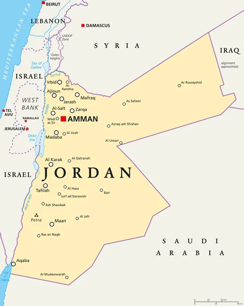 Jordania Mapa político — Vector de stock