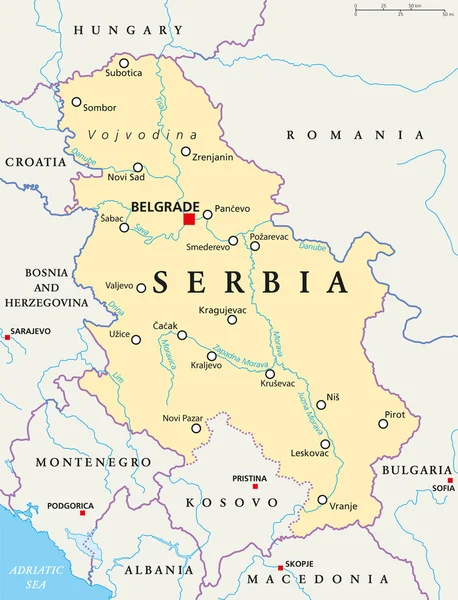 Mapa político de Serbia — Vector de stock