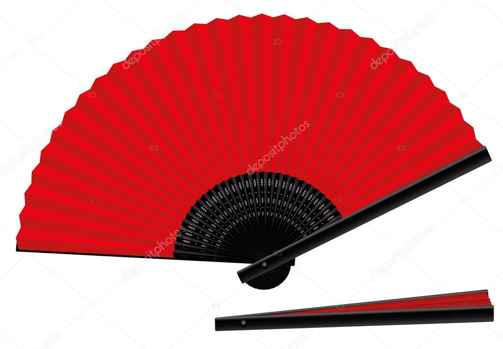 Hand Fan Open Closed Red Black