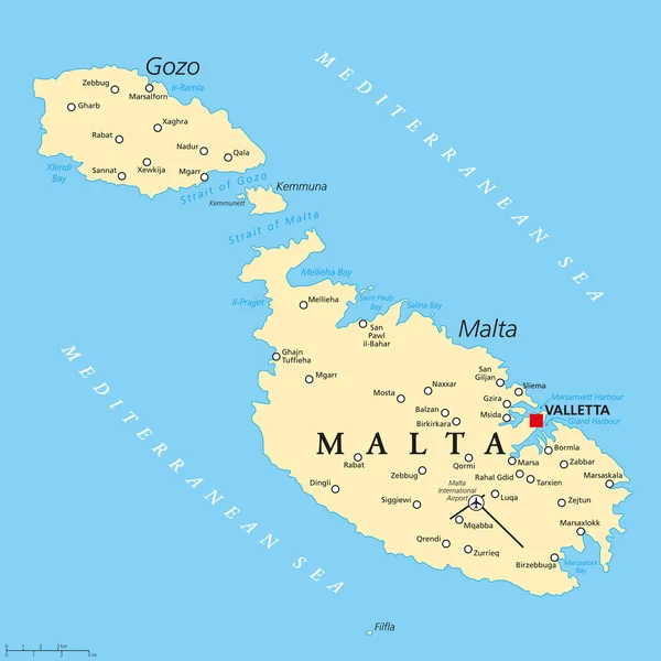 Malta Political Map — Stock Vector