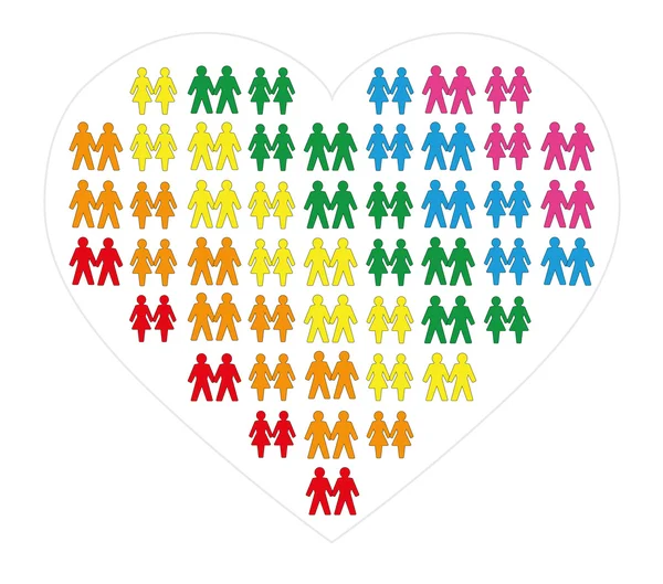 Gay Lesbian Couples Heart Symbol Rainbow Colors — Stock Vector