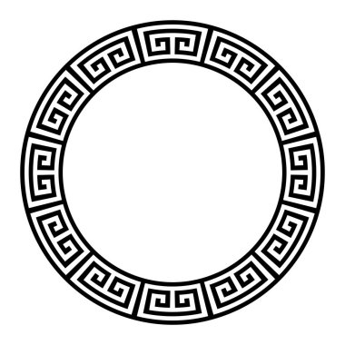 Çinlilerin dolambaçlı yolları, Yunan anahtar desenli yuvarlak çerçeveler. 12 alandan oluşan kalın çizgilerle dekoratif dairesel sınır, her bir alan dik açılı çift açılı spiral içeriyor. İzole edilmiş. Vektör