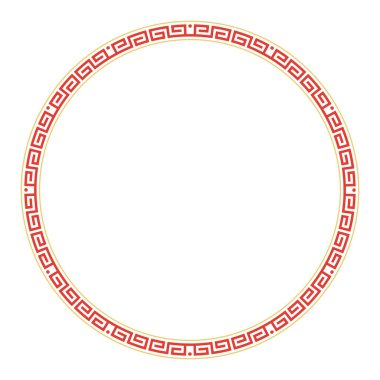 Çinlilerin dolambaçlı yolları, Yunan anahtar desenli yuvarlak çerçeveler. Altın çizgilerle dekoratif yuvarlak kenar, kırmızı dik açılı çift spiral, kusursuz bir şekilde bağlanmış ve 12 noktayla süslenmiş..