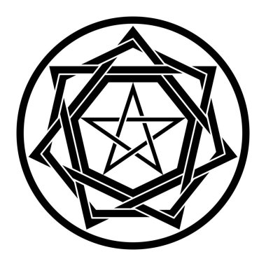 Sigillum Dei, Tanrı 'nın Mührü veya Gerçeğin Mührü. Öklit 'in oğlu Honorius' a atfedilen Ortaçağ 'ın yaşayan Tanrı sembolünün orijinal geometrik yapısı. İzole edilmiş siyah-beyaz çizim. Vektör